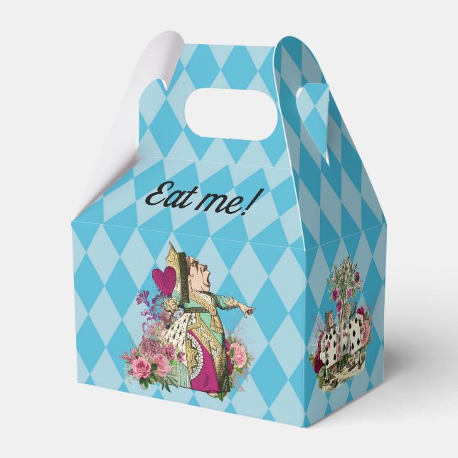 Alice in Wonderland Characters on Blue Harlequin Favour Box (Front Side)