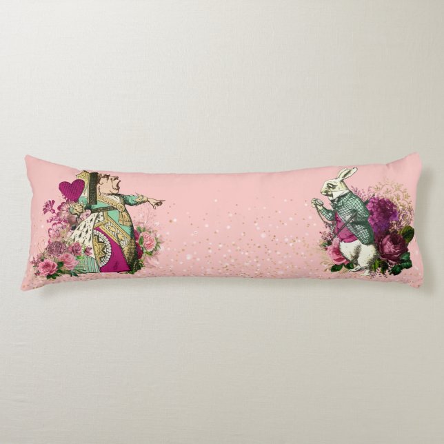 Alice in Wonderland Characters on Pink and Gold Body Cushion (Front)
