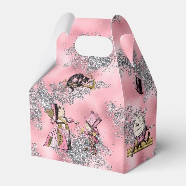 Alice in Wonderland Characters on Pink and Silver  Favour Box (Front Side)