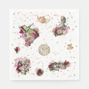 Alice in Wonderland Characters on White & Glitter Napkin