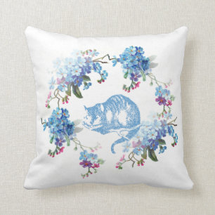 Alice in Wonderland Cheshire Cat Blue Floral Cushion