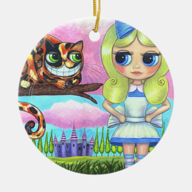 Alice in Wonderland Cheshire Cat Cute Ceramic Tree Decoration (Front)