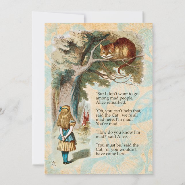 Alice in Wonderland Cheshire Cat Mad  Invitation (Back)