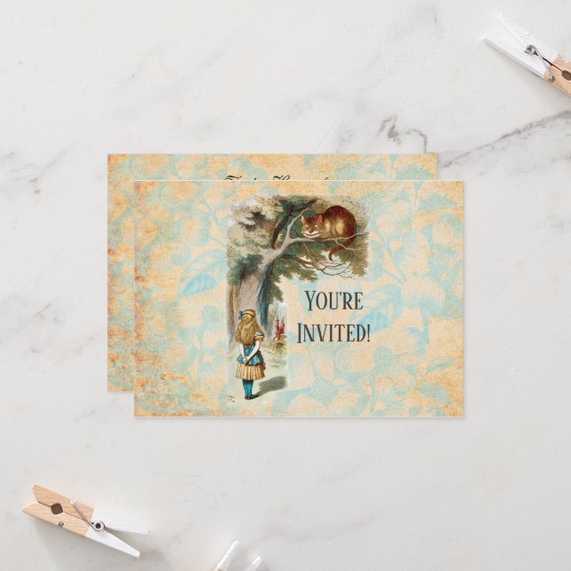 Alice in Wonderland Cheshire Cat Mad  Invitation (Front/Back In Situ)