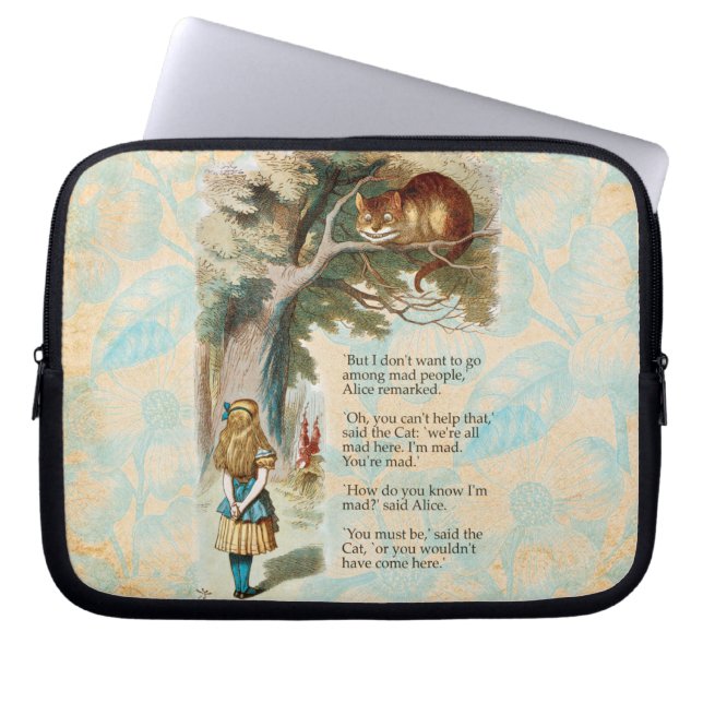 Alice in Wonderland Cheshire Cat Mad  Laptop Sleeve (Front)