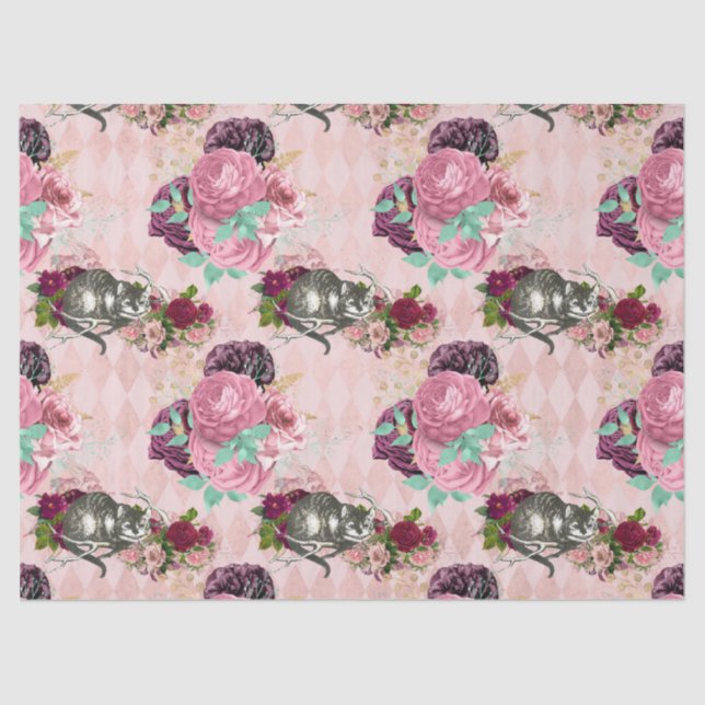 Alice in Wonderland Cheshire Cat Pink Decoupage Tissue Paper (Front)