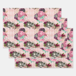 Alice in Wonderland Cheshire Cat Pink Wrapping Paper Sheet