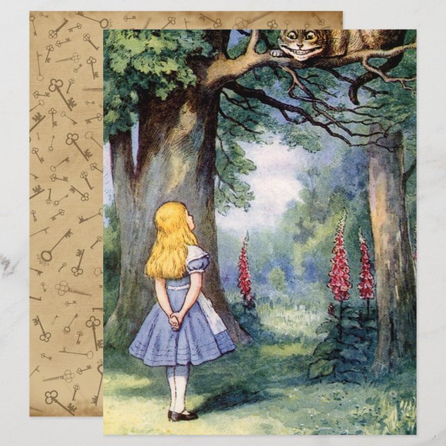 Alice in Wonderland,Cheshire Cat Scrapbook Paper  (Front/Back)