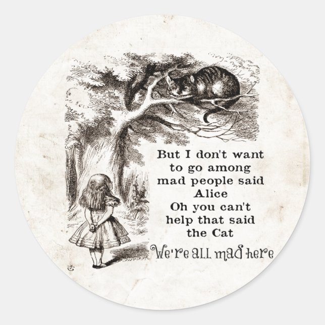 Alice in Wonderland; Cheshire Cat with Alice Classic Round Sticker (Front)