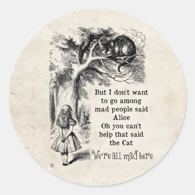 Alice in Wonderland; Cheshire Cat with Alice Classic Round Sticker (Front)