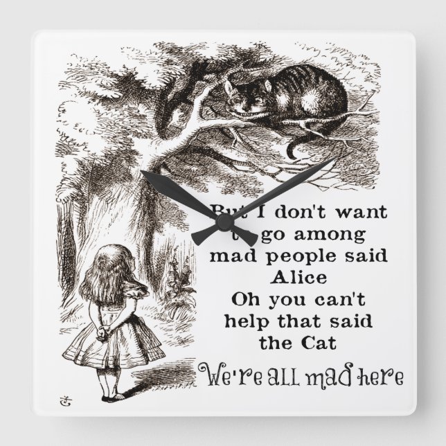 Alice in Wonderland; Cheshire Cat with Alice Square Wall Clock (Front)