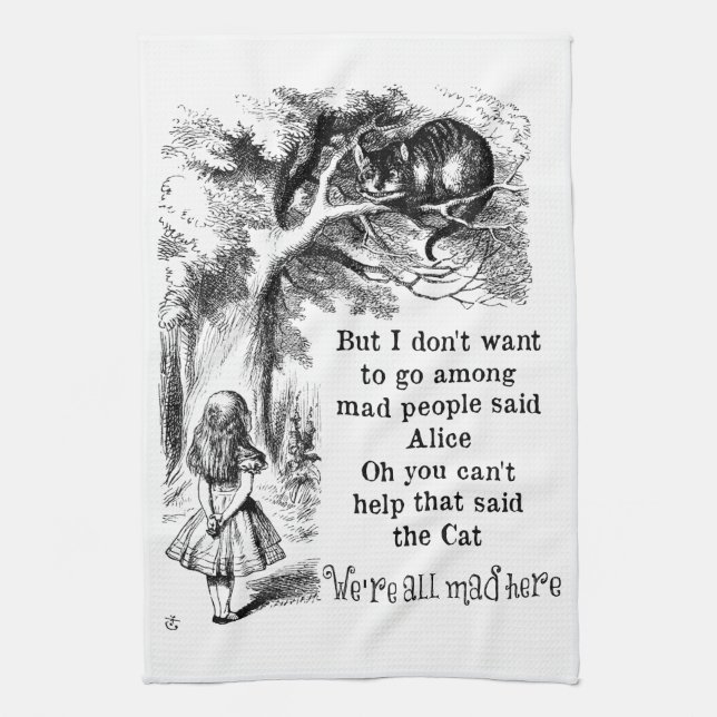 Alice in Wonderland; Cheshire Cat with Alice Tea Towel (Vertical)