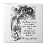 Alice in Wonderland; Cheshire Cat with Alice Tile<br><div class="desc">Alice in Wonderland; Cheshire Cat with Alice White Ceramic Tile / Trivet. Vintage illustration fairy tales and nursery rhymes image of Alice with the Cheshire Cat by John Tenniel in Lewis Carroll's Alice's Adventures in Wonderland,  1865,  a text-designed dialogue included. "We are all mad here":)</div>