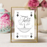 Alice in Wonderland Cheshire Smile Playing Card<br><div class="desc">Beautifully designed vintage Alice in Wonderland-themed wedding table number signs. Perfect for an Alice in Wonderland-themed wedding. Incorporates our own hand-drawn Cheshire Cat smile. The table number is designed like a playing card with a diamond symbol and customisable monograms for the couple's name. Elegant and vintage text style pairings enhance...</div>