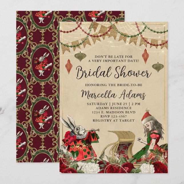 Alice in Wonderland Christmas Bridal Shower Invitation (Front/Back)