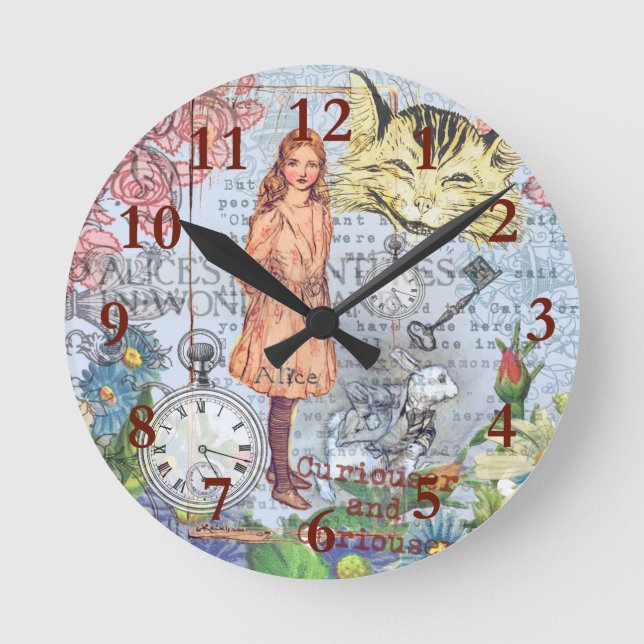 Alice in Wonderland Classic Cheshire Rabbit Alice Round Clock (Front)