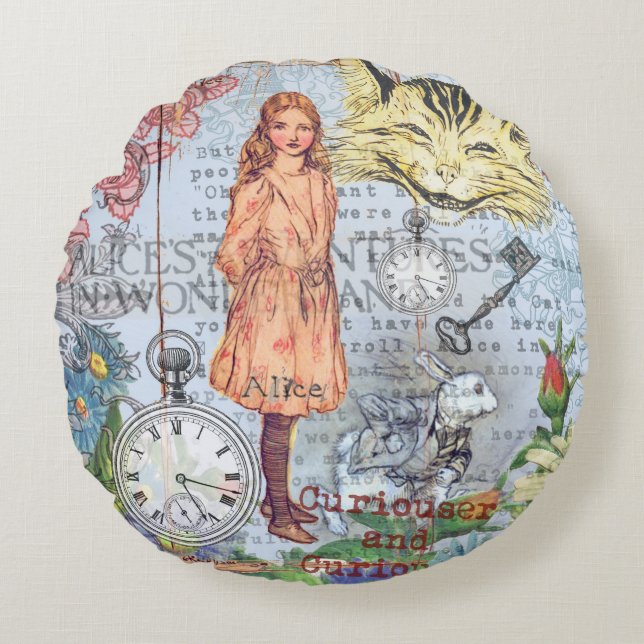 Alice in Wonderland Classic Cheshire Rabbit Alice Round Cushion (Front)