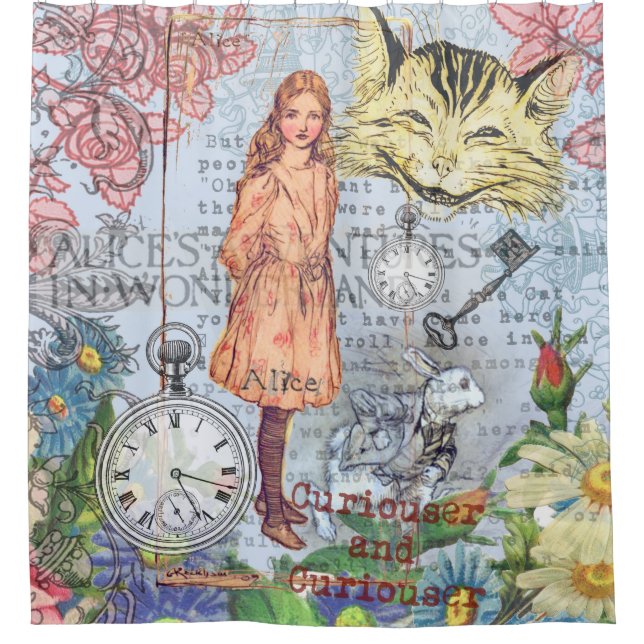 Alice in Wonderland Classic Cheshire Rabbit Alice Shower Curtain (Front)