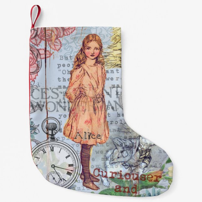 Alice in Wonderland Classic Cheshire Rabbit Alice Small Christmas Stocking (Front)