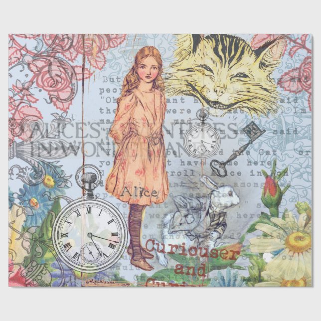 Alice in Wonderland Classic Cheshire Rabbit Alice Wrapping Paper (Flat)