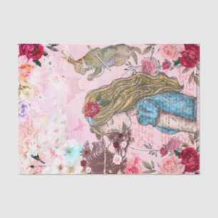 Alice In Wonderland Collage Decoupage Floral Roses Tissue Paper