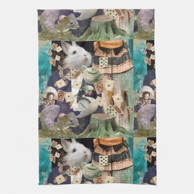 Alice in Wonderland collage Tea Towel (Vertical)