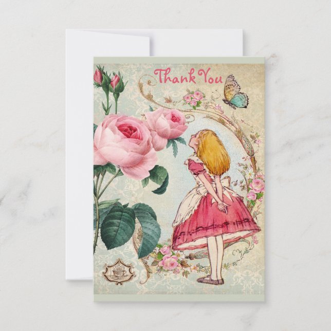 Alice in Wonderland Collage Thank You Baby Shower Card (Front)