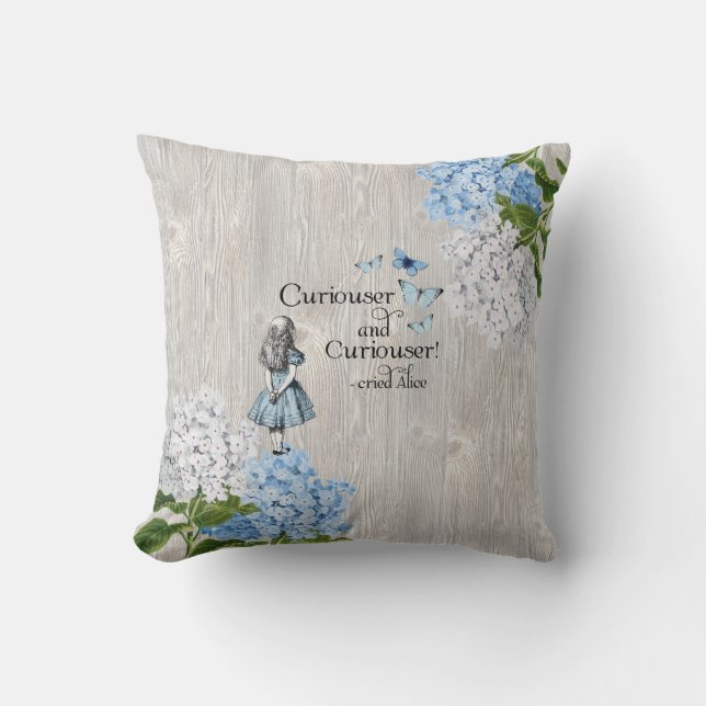 Alice in Wonderland Curiouser Floral Throw Pillow (Front)