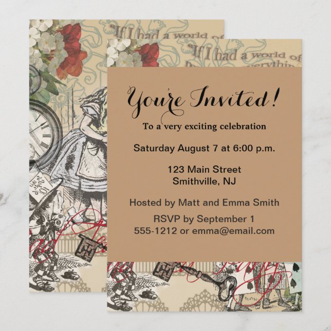 Alice in Wonderland Curtain Classic Art Invitation (Front/Back)