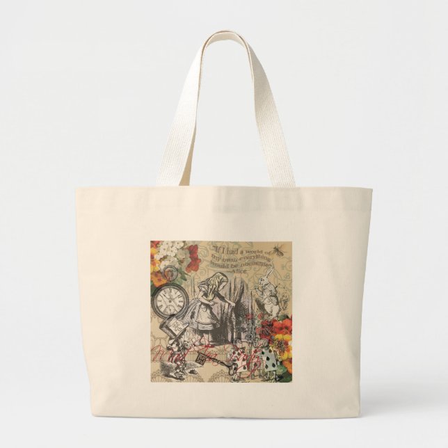 Alice in Wonderland Curtain Classic Art Large Tote Bag (Front)