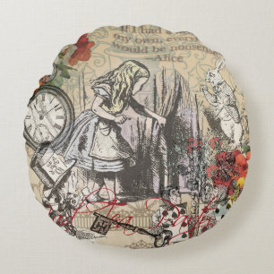 Alice in Wonderland Curtain Nonsense Round Cushion
