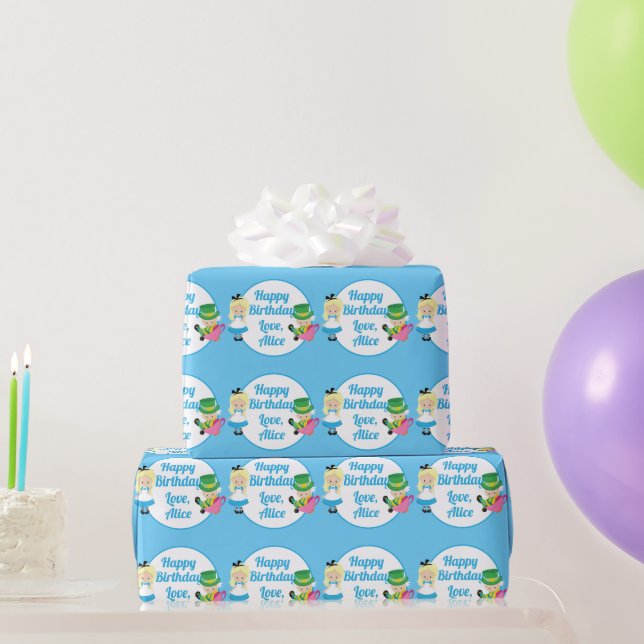 Alice in Wonderland Custom Birthday Party Blue Wrapping Paper (Party Gifts)