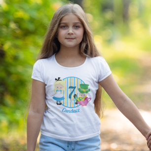 Alice in Wonderland Cute Custom Kids Blue Birthday T-Shirt