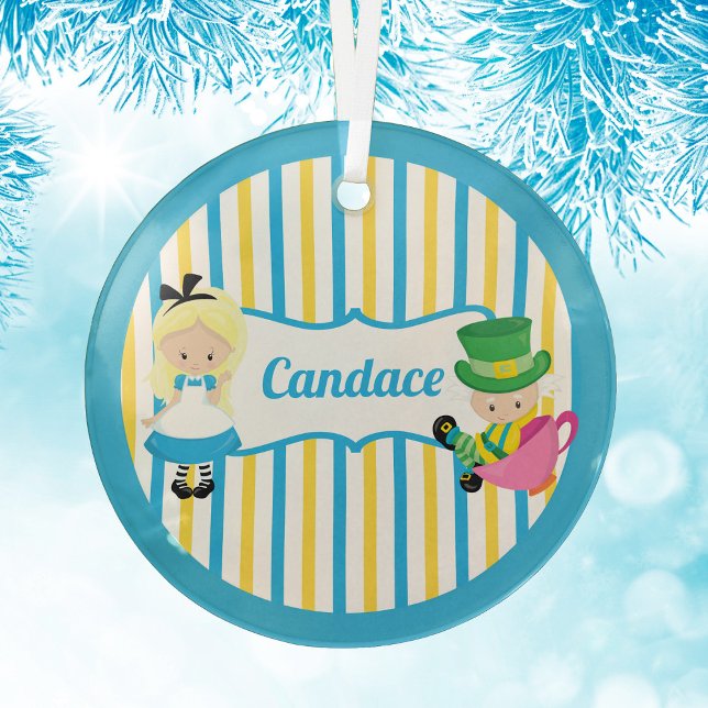 Alice in Wonderland Cute Custom Kids Christmas Glass Tree Decoration (Creator Uploaded)