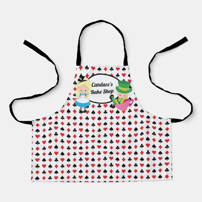 Alice in Wonderland Cute Personalised Black Red Apron (Front)