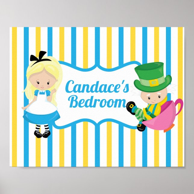 Alice in Wonderland Cute Personalised Kids Bedroom Poster (Front)