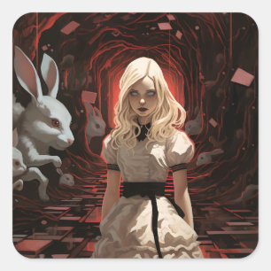 Alice in Wonderland Dark Surrealistic Square Sticker