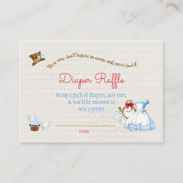 Alice in Wonderland Diaper Raffle Thank You Gift Enclosure Card (Front)