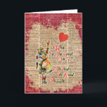 Alice in Wonderland Dictionary Art  Collage Quote Holiday Card<br><div class="desc">Vintage Alice in Wonderland „Who In The World Am I... ” quote vintage illustration over a 100 years old English Dictionary book page. This Design will incredible decorate any item you want looks great on apparel, it is making clothes looks unique and vintage. Also looks great on things of everyday...</div>