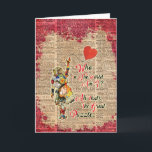 Alice in Wonderland Dictionary Art  Collage Quote Holiday Card<br><div class="desc">Vintage Alice in Wonderland „Who In The World Am I... ” quote vintage illustration over a 100 years old English Dictionary book page. This Design will incredible decorate any item you want looks great on apparel, it is making clothes looks unique and vintage. Also looks great on things of everyday...</div>