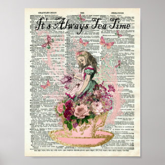 Alice in Wonderland Dictionary Page, "Tea Time" Poster