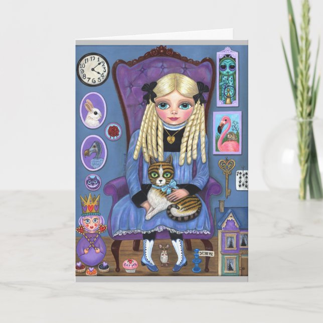 Alice in Wonderland & Dinah Cat Cute Fairy Tale Card (Front)