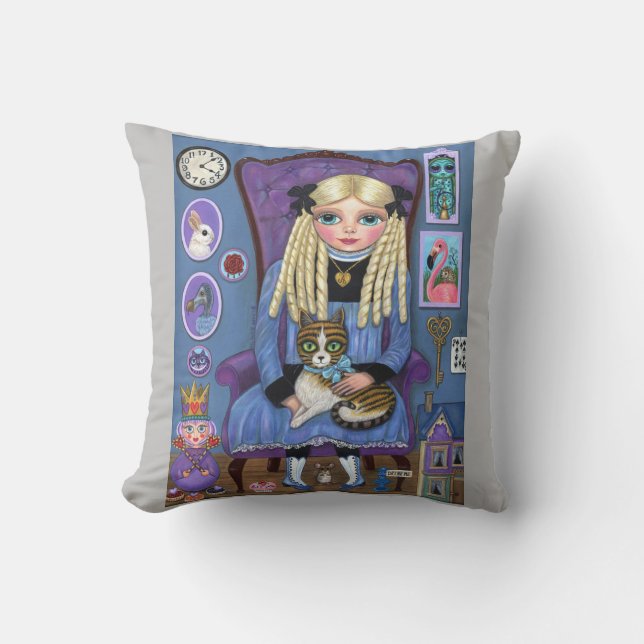 Alice in Wonderland & Dinah Cat Cute Fairy Tale Cushion (Front)