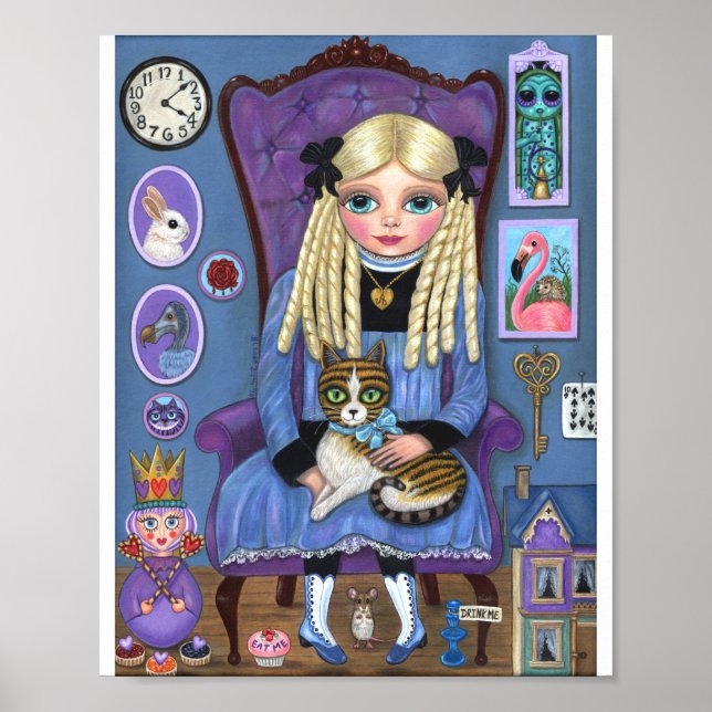 Alice in Wonderland & Dinah Cat Cute Fairy Tale Poster (Front)