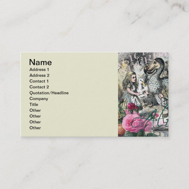 Alice in Wonderland Dodo Classic Tenniel Art Business Card (Front)
