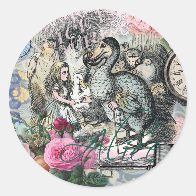 Alice in Wonderland Dodo Classic Tenniel Art Round Sticker (Front)