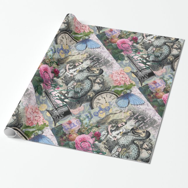 Alice in Wonderland Dodo Classic Tenniel Art Wrapping Paper (Unrolled)