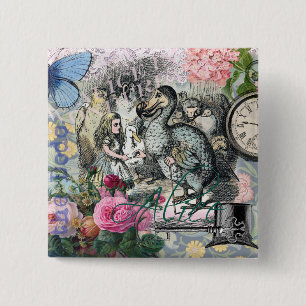 Alice in Wonderland Dodo Vintage Pretty Collage 15 Cm Square Badge
