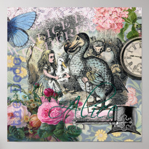 Alice in Wonderland Dodo  Vintage Pretty Collage Poster