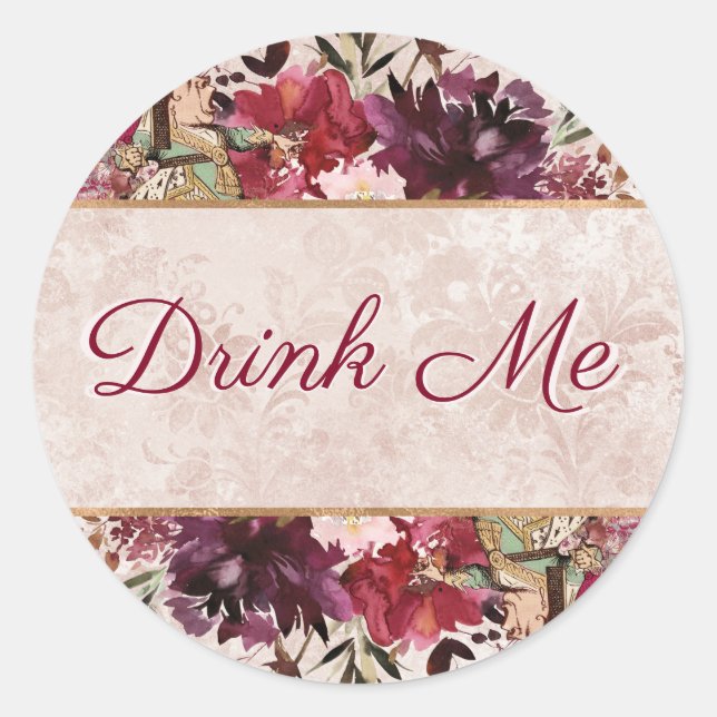 Alice in Wonderland Drink Me Tea Party Favour Classic Round Sticker (Front)